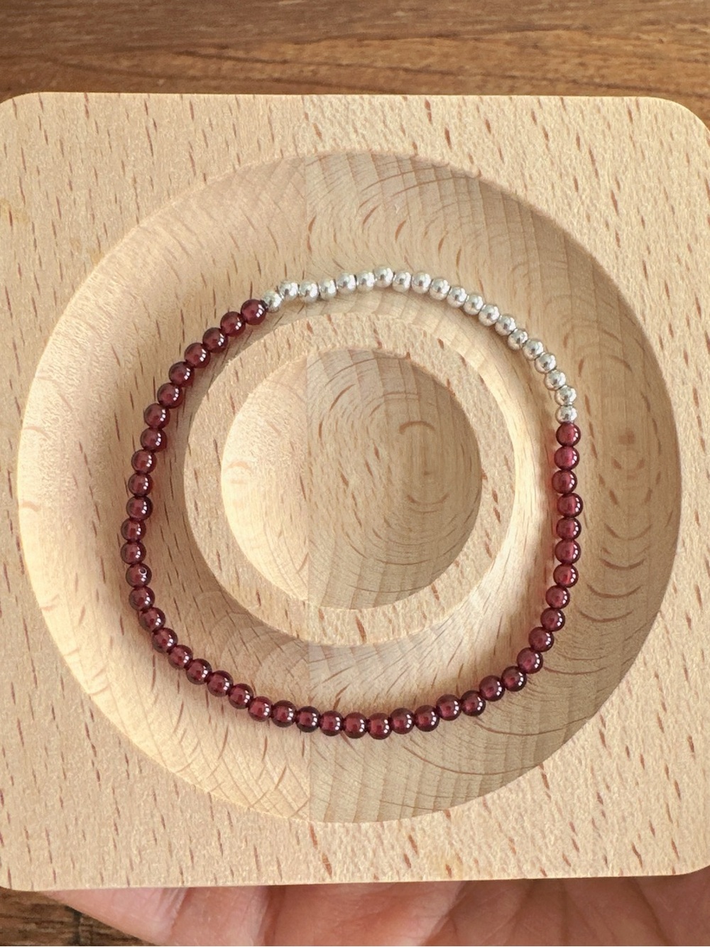 Handmade Natural Garnet Crystal Stretch Red Tiny Beaded Bracelet Minimalist